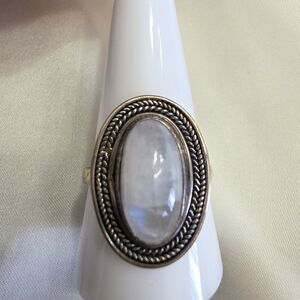 Oval Rainbow Moonstone Sterling Silver Ring  Size 8-9
